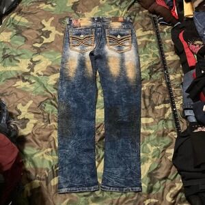 NWT KAALU slim straight thick stitch washed‎ denim mens 34/32.